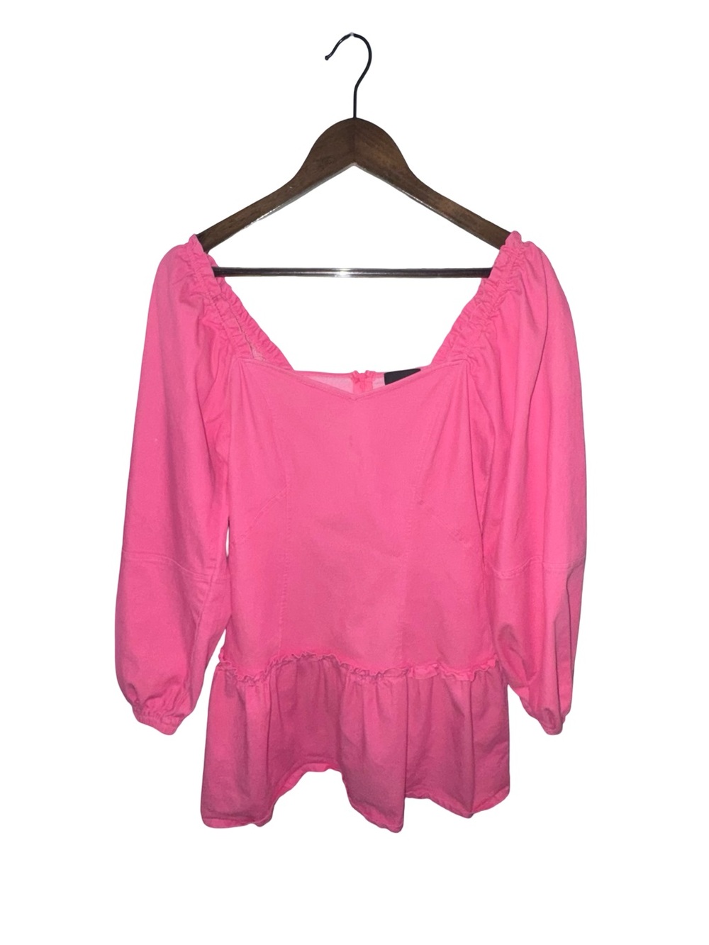 Lumiere H&M Pink Peplum Blouse Puff Sleeve Square Neck Coquette Cottagecore Top